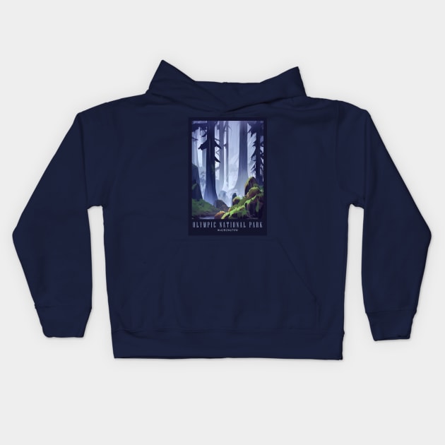 Olympic National Park Travel Poster Kids Hoodie by GreenMary Design